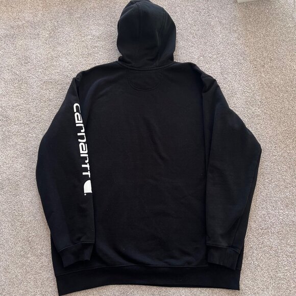 Carhartt K288 Loose Fit Black Hoodie with White Logo Down the Sleeve sz XL Tall - Picture 3 of 6